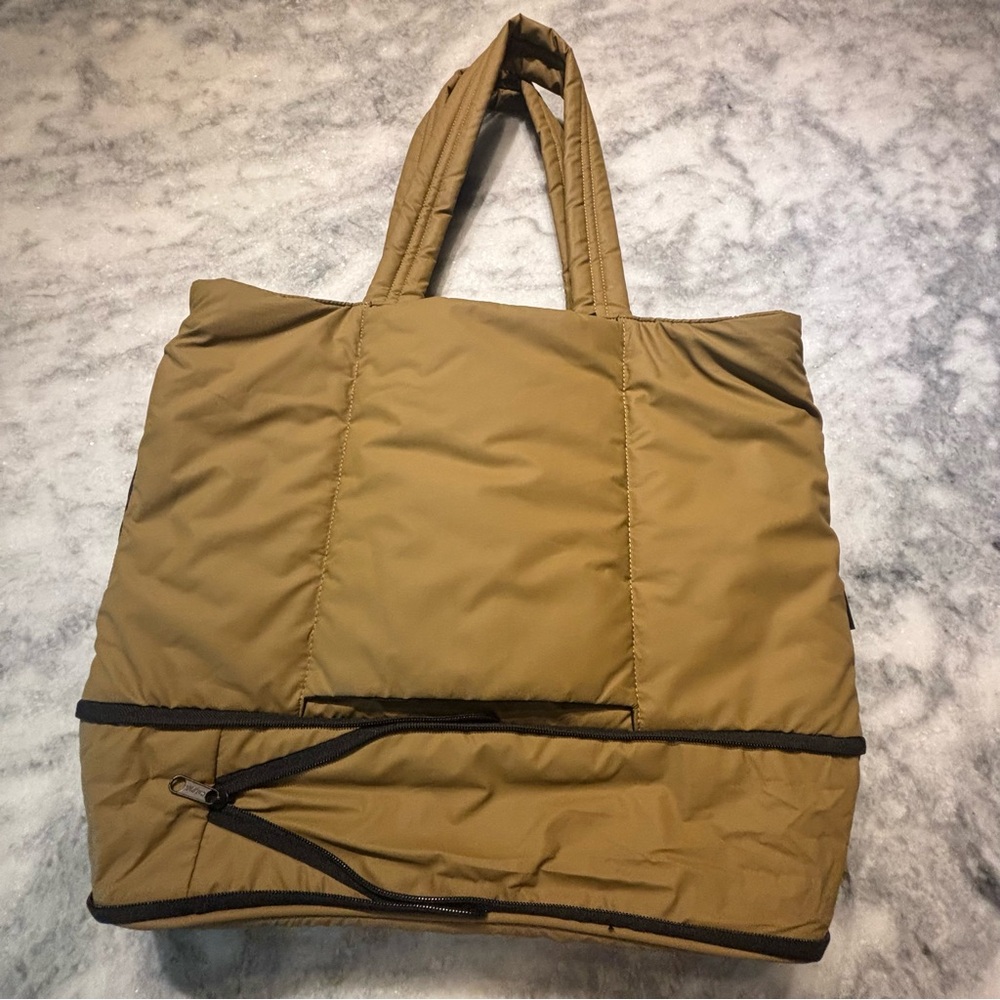 Calpak Quilted Tote in Camel Brown